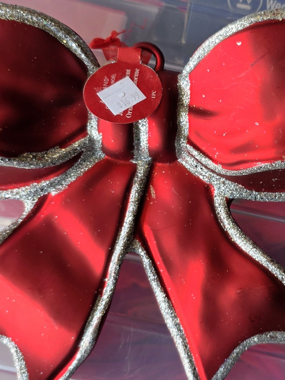 Red Glitter-Trim Holiday Bow Ornament